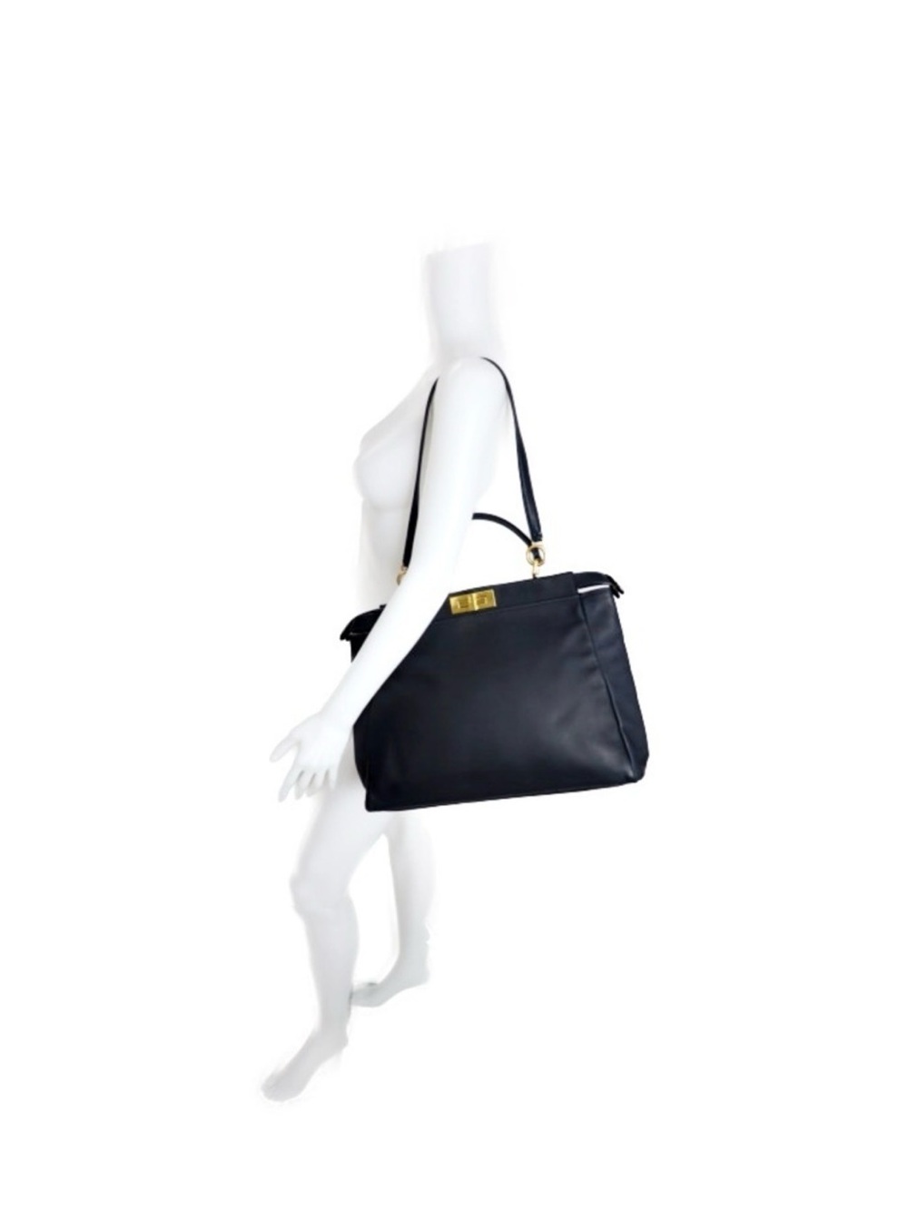 Fendi Peekaboo- large Black Leather Top-Handle Satchel with Gold Hardware. - Picture 5 of 6